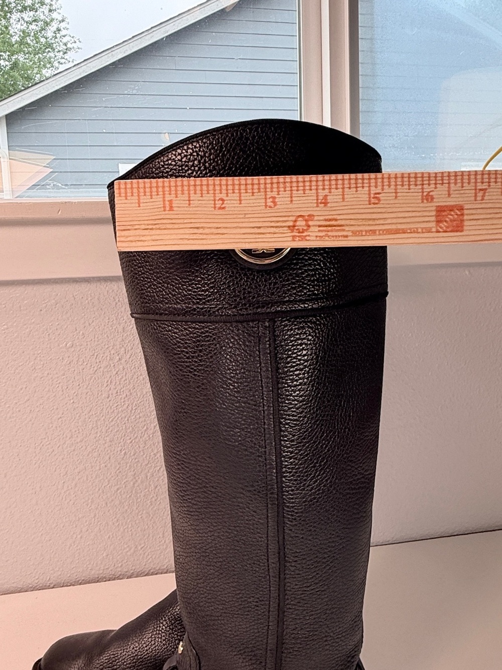 Tory Burch Tall black Pebbled Leather Riding Boots Gold Logo size  8 Boots - Picture 8 of 16